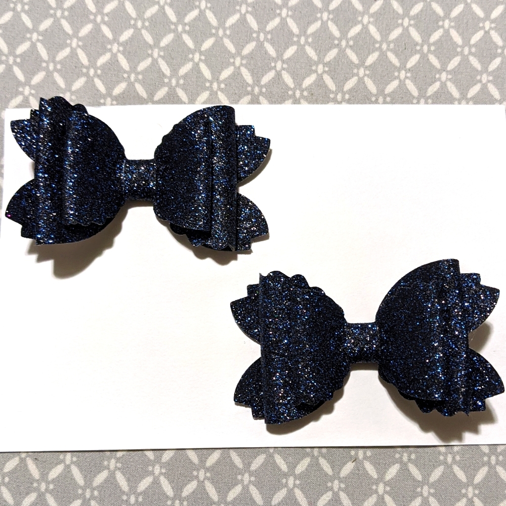 Black and Blue Glitter Bow Pigtail Set